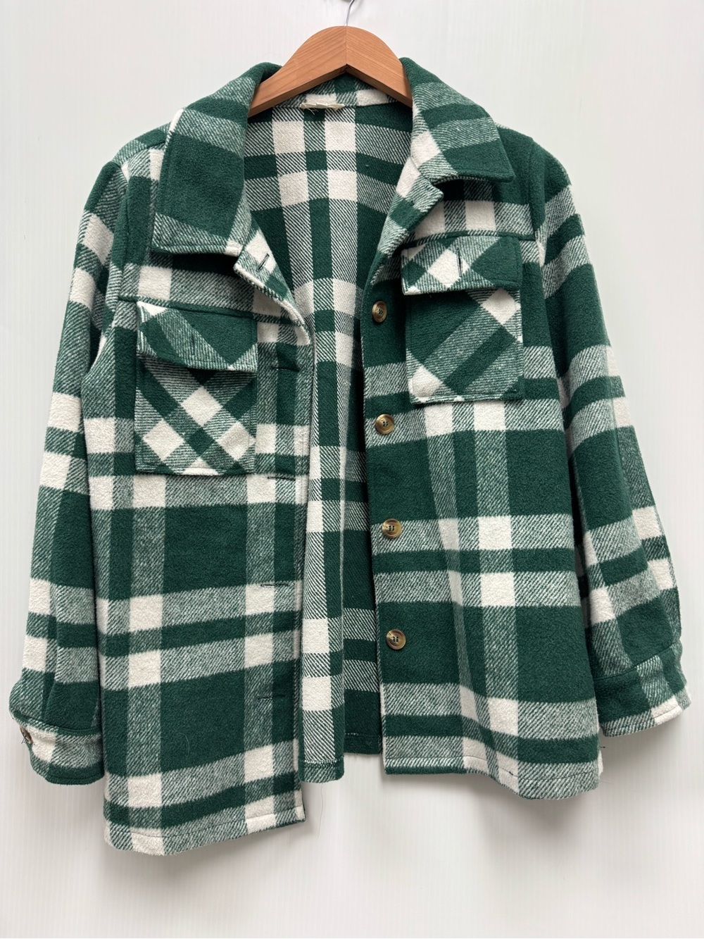 JODIFL Green & White Buffalo Plaid Shirt Jacket Shacket